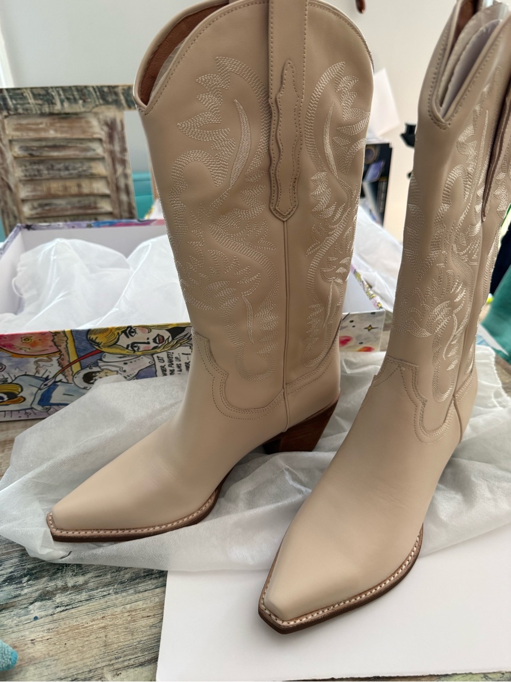 Women's Free People Beige Western Leather  Boots